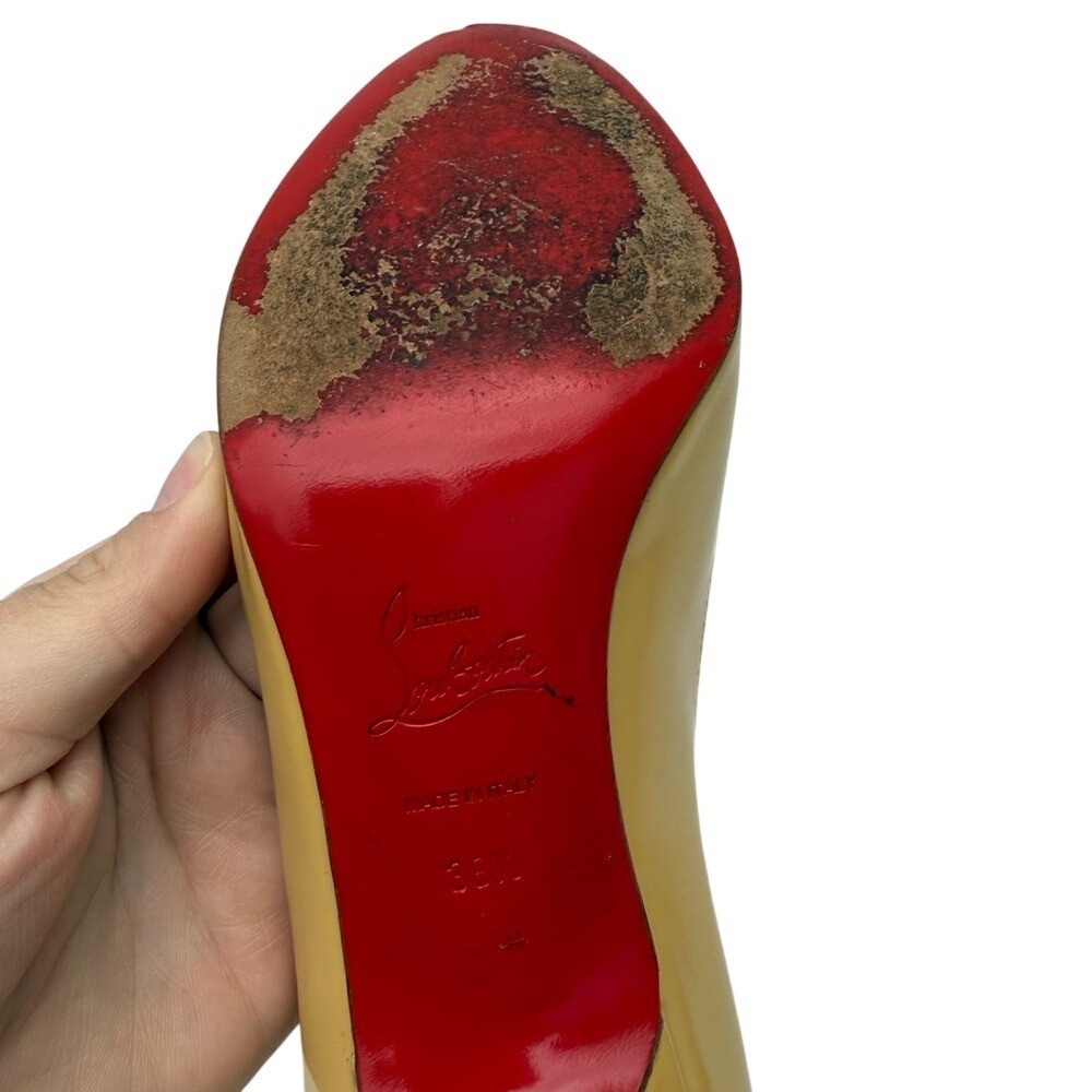 Christian Louboutin Patent Leather Peep Toe Pump Heel Yellow Sz 38.5 Evening - Picture 11 of 16